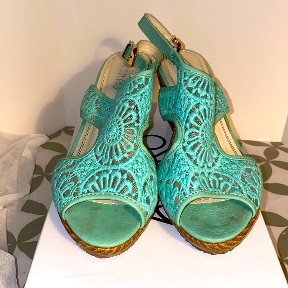 ASHRO Wedge Open-Toed Sandals Sea-foam  in Color Size 10M - Picture 2 of 5